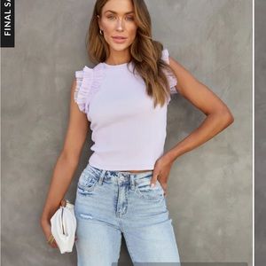 & merci from Vici ruffle shoulder crop tank